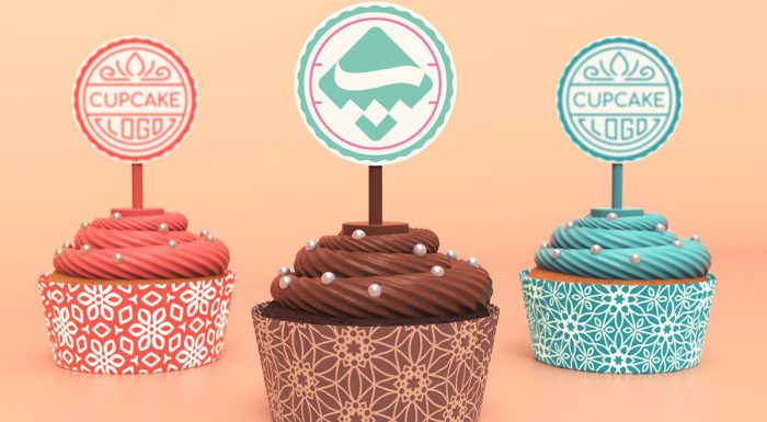 موکاپ لوگو روی کاپ کیک
