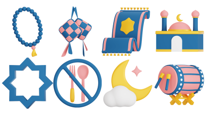 مجموعه 10 آیکن رمضان 3 بعدی آبی