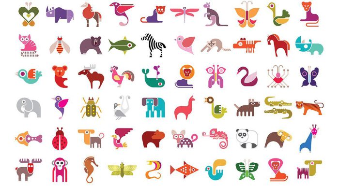 مجموعه 100 آیکن حیوانات رنگارنگ