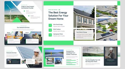 قالب پاورپوینت انرژی بادی و خورشیدی ژئوفول سبز و سفید