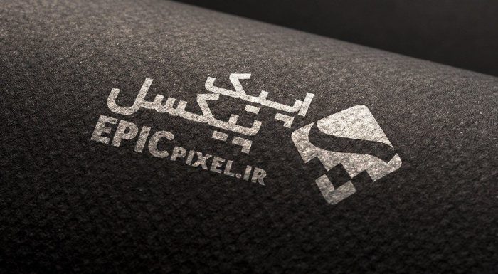 موکاپ لوگو نقره ای روی کاغذ طرح دار مشکی