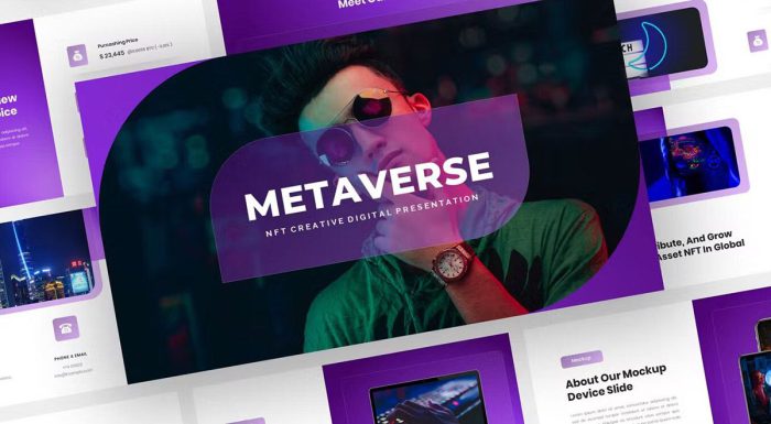 قالب پاورپوینت معرفی NFT با نام متاورس و رنگ بنفش