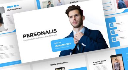 قالب پاورپوینت نمونه کار و معرفی شخصی پرسونالیز آبی