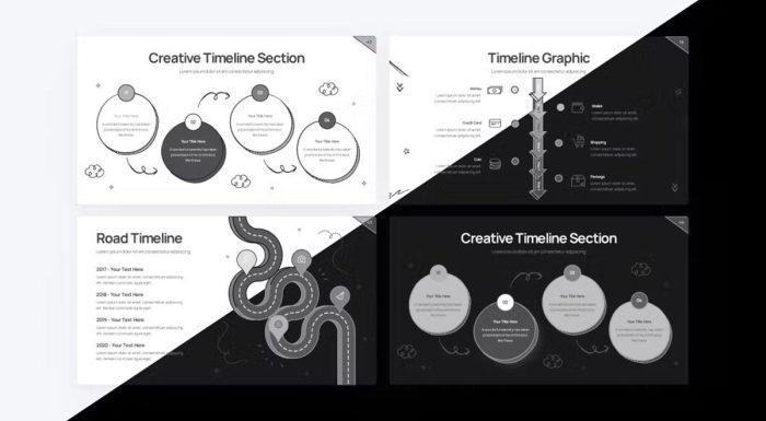 قالب پاورپوینت جدول زمانی پروژه دودل سیاه سفید