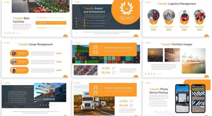 قالب پاورپوینت لجستیک ترانزگو با سه رنگ مختلف