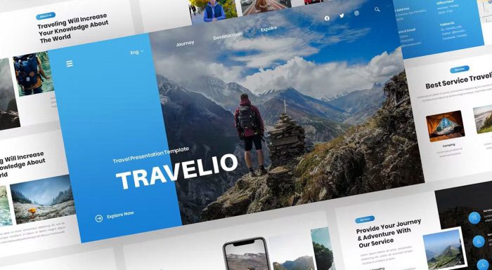 قالب پاورپوینت مسافرت تراولو با رنگ آبی