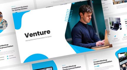 قالب پاورپوینت استارت آپ ونچر با رنگ آبی روشن