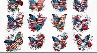 عکس های دوربری شده پروانه و گل با پرچ آمریکا