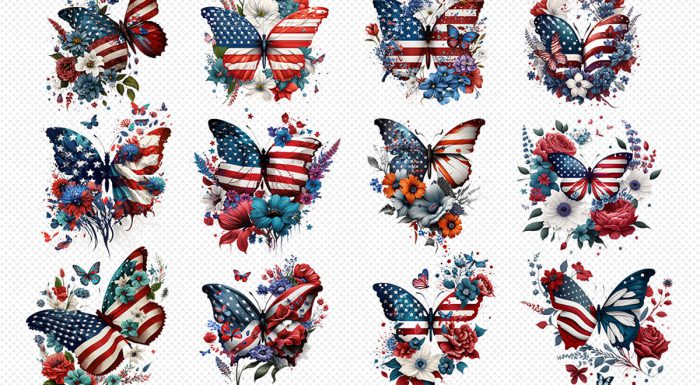 عکس های دوربری شده پروانه و گل با پرچ آمریکا