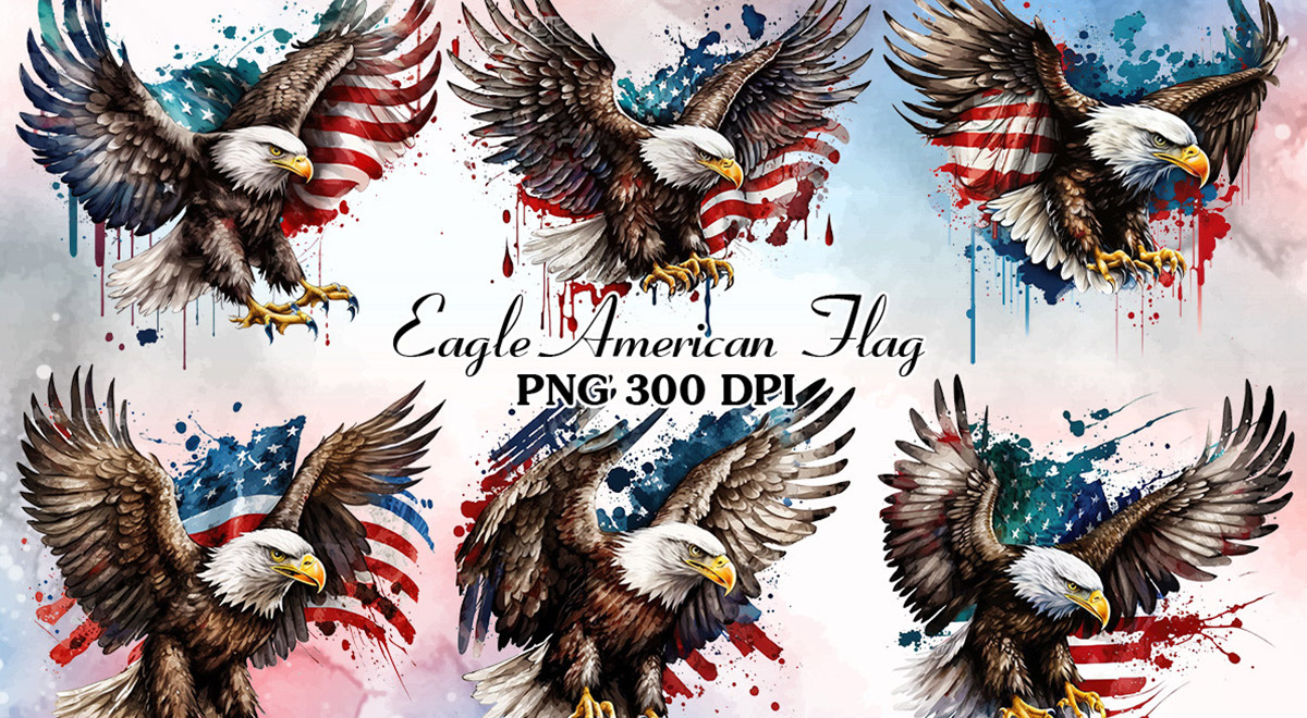 عکس های دوربری شده عقاب و پرچم آمریکا آبرنگی