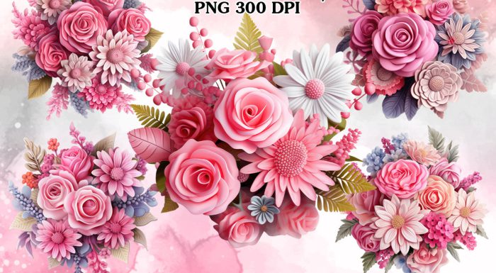 عکس های دوربری شده گل های صورتی سه بعدی