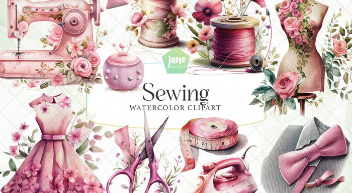 عکس های دوربری شده لوازم خیاطی صورتی آبرنگی