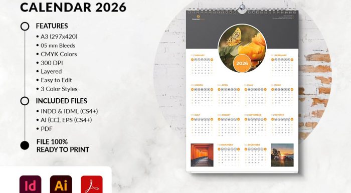 دانلود تقویم لایه باز دیواری میلادی 2026 Wall Calendar