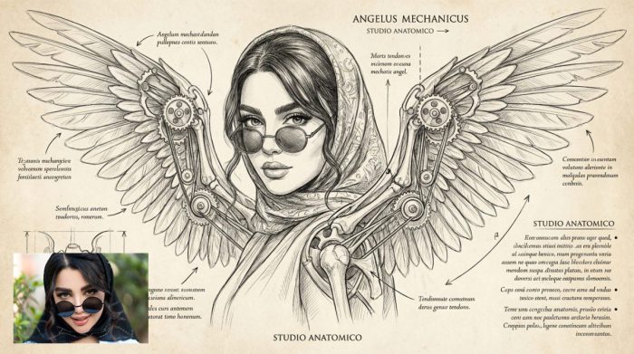 دانلود پرامپت تبدیل عکس به طرح آناتومی و مکانیکی داوینچی