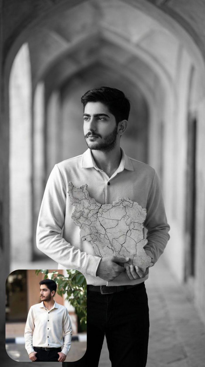 پرامپت های عکس در آغوش گرفتن ایران ( سیاه و سفید )