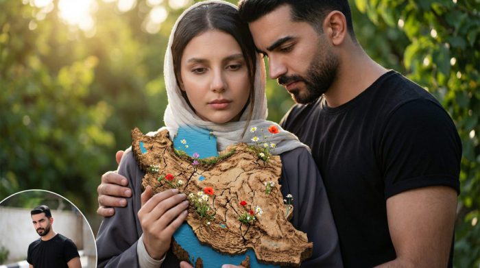 دانلود پرامپت ساخت عکس دونفره با نقشه ایران (وطنم)