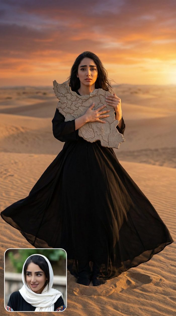 پرامپت عکس در آغوش گرفتن ایران ( ایران زخمی وطنم )